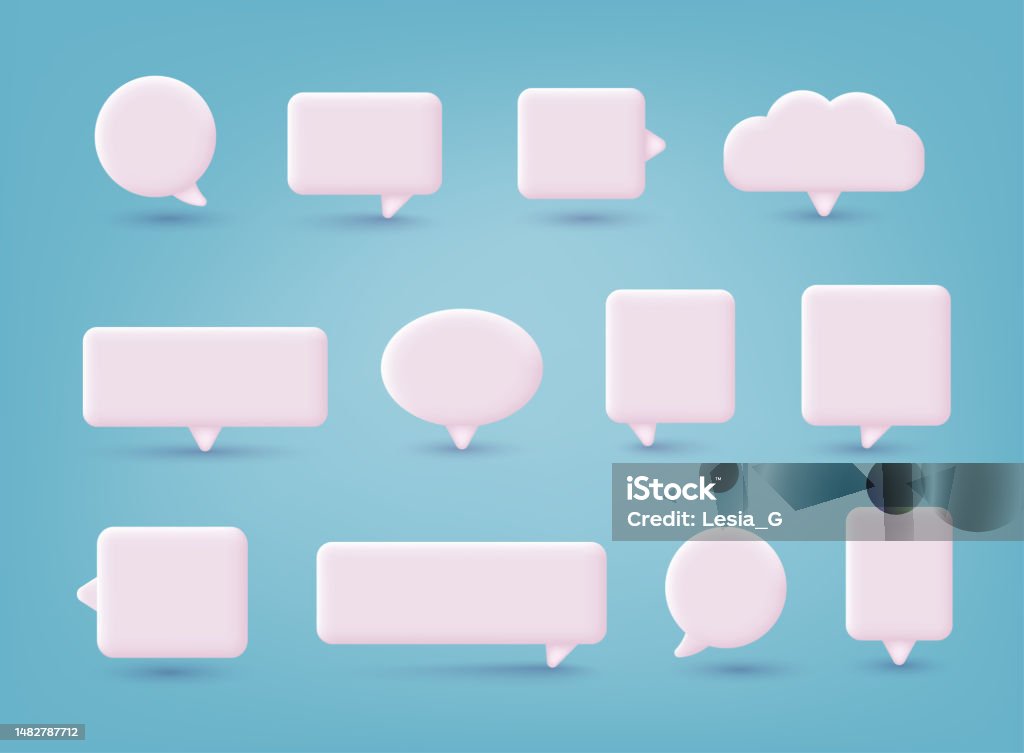 Set of four 3D speech bubble icons, isolated on orange background. 3D Web Vector Illustrations. Three Dimensional stock vector Set of four 3D speech bubble icons, isolated on orange background. 3D Web Vector Illustrations. Three Dimensional stock vector