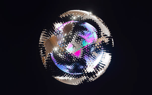istock Magenta, blue and cyan glowing spheres split into honeycomb shapes 1482788719
