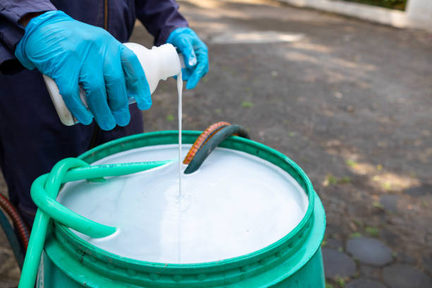 istock exterminate termite control company employee is using a termite sprayer at customer's house and searching for termite nests to eliminate. exterminate control worker spraying chemical insect repellant 1482788925