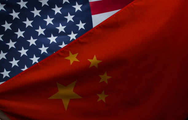 istock Flags of China and USA 1482788944