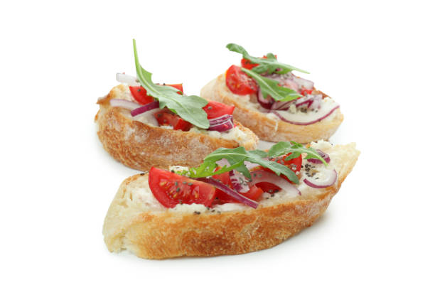 istock Delicious bruschetta snack isolated on white background 1482788972