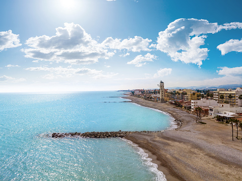 Playa de Nules Beach in Castellon aerial skyline by Mediterranean sea of Spain
