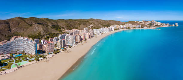 Cullera beach skyline seafront Mediterranean sea in Valencia Spain