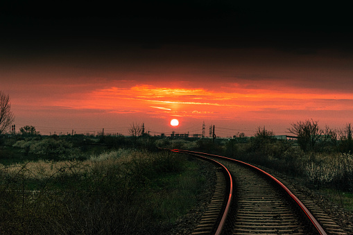Sunset on railway