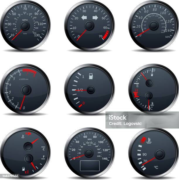 Vettore Speedometers - Immagini vettoriali stock e altre immagini di Arte, Cultura e Spettacolo - Arte, Cultura e Spettacolo, Attrezzatura, Automobile