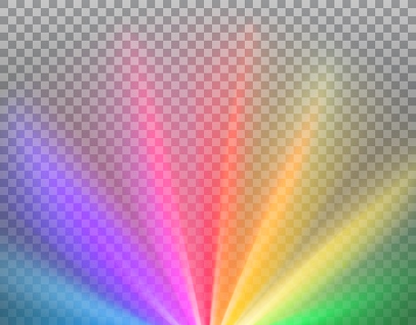 Rays with rainbow colors spectrum flare with transparency and abstract glaring effect. Vector illustration