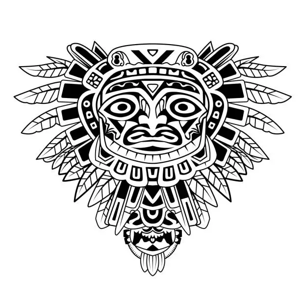 Vector illustration of face Aztec ethnic tribal line pattern tattoo element vector. symbol face Aztec ethnic tribal line pattern tattoo element vector. face Aztec ethnic tribal line pattern tattoo element vector sign