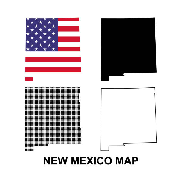 satz von new mexico karte, vereinigte staaten von amerika. flache konzeptvektorillustration - outline mexico flat world map stock-grafiken, -clipart, -cartoons und -symbole