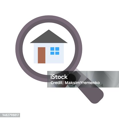 istock Search house icon. Concept of search for real estate, home to buy, property for sale. 1482798817