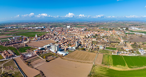 Bellpuig village aerial view skyline in Lerida Lleida on Catalonia of Spain