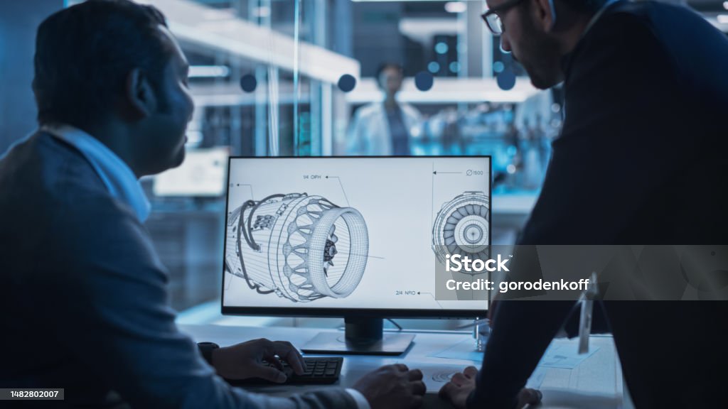 Engine Program Development Two Turbine Engine Developers Working On Programming A Prototype Jet ...
