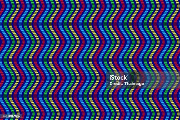 Rainbow Sea Wave Lines Repeating Pattern On Navy Blue Background Vector ...