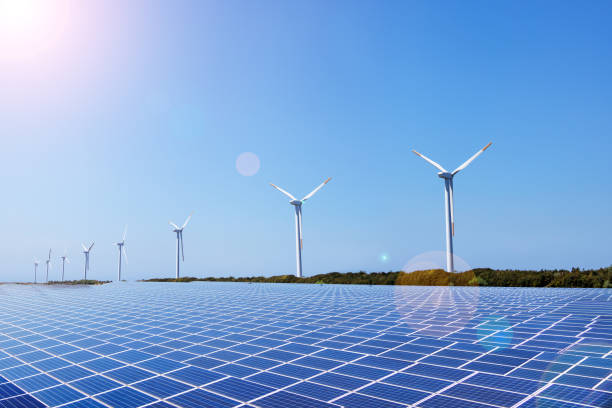 istock Solar panels and wind turbines for a decarbonized society 1482808942