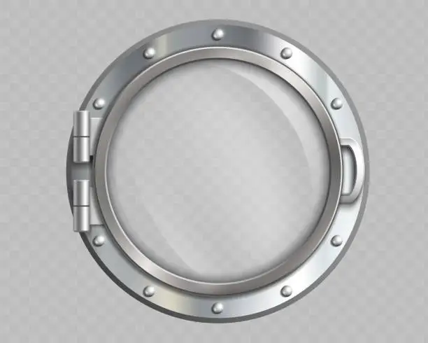 Vector illustration of Metal round porthole with glass window