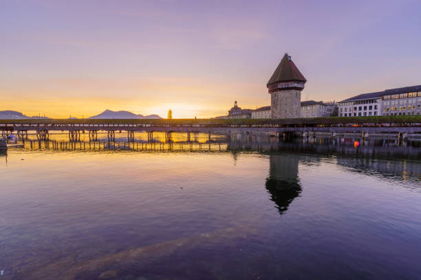 istock Sunrise view of the Chapel Bridge, Lucerne 1482810652