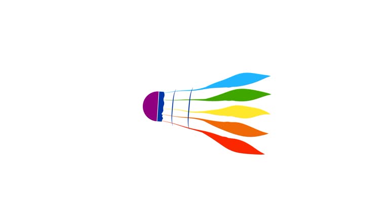 Animated colorful Shuttlecock for badminton in colors of rainbow flies from side to side. Isolated vector on white background. Cartoon looped video isolated on white background