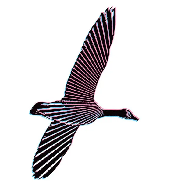 Vector illustration of Canada Goose in flight with Glitch Technique