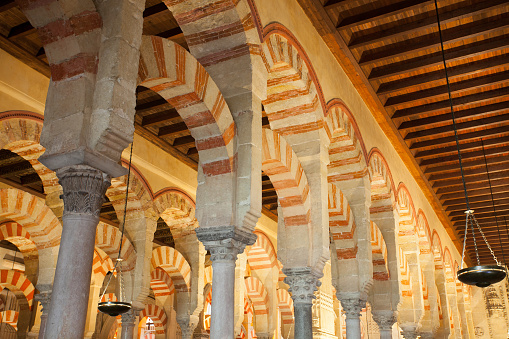 Columns of the mosque. Mosque- Cathedral of Cordoba, Andalusia,  Spain