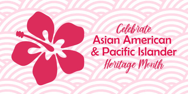 illustrazioni stock, clip art, cartoni animati e icone di tendenza di asiatico americano, pacific islander banner vettoriale del mese del patrimonio con icona di ibisco tropicale, silhouette di fiore hawaiano disegnata a mano. biglietto d'auguri, stampa aapi - popolazione dellasia orientale