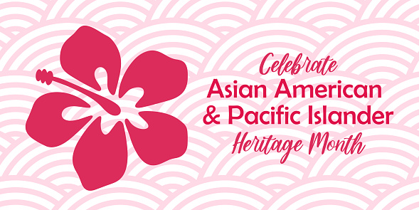 Asian American, Pacific Islander Heritage month vector banner with tropical hibiscus icon, hand drawn hawaiian flower silhouette. Greeting card, AAPI print.