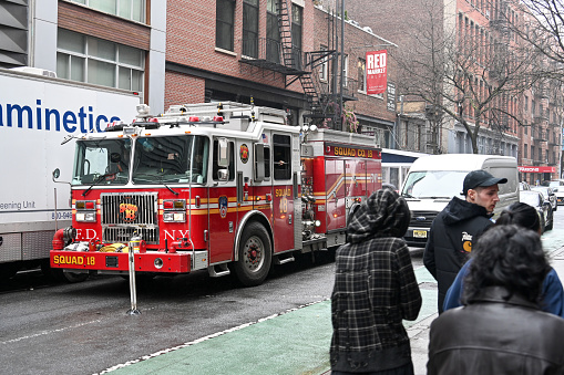 New York City, USA - April 5, 2023 - City of New York Fire Department Squad 18 - Manhattan.