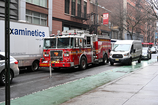 New York City, USA - April 5, 2023 - City of New York Fire Department Squad 18 - Manhattan.