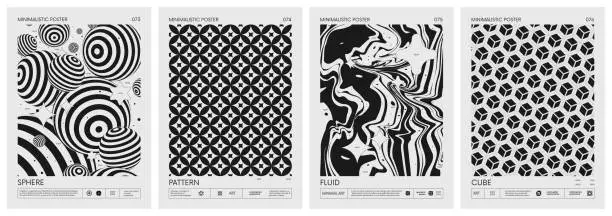 Vector illustration of Abstract modern geometric vector Minimalistic Posters with simple shapes in black and white and silhouette of basic geometric figures, composition graphic design, set 19