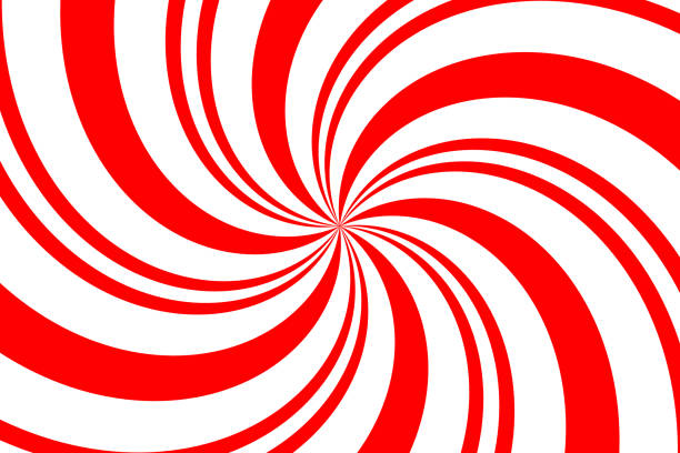 Red and white spiral background. Candy cane colors whirl backdrop. Abstract striped vintage pattern. Pop art whirlpool. Twisted backdrop. Swirl lollipop hypnotic rotation effect. Vector illustration. candy cane striped stock illustrations