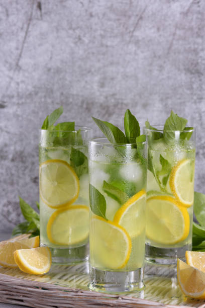 Basil Lemon Gin and Tonic stock photo