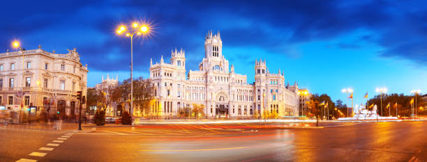 istock Night view on the square with Cybele Palace in Marid, Spain. 1482826577