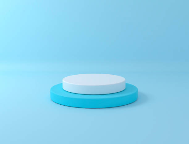 istock Blue and white cylinder podium stand 1482828857