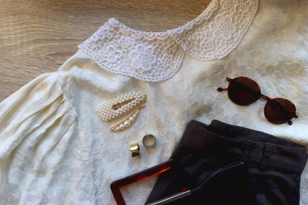 istock Vintage Blouse, Gray Trousers and Accessories 1482830650