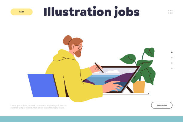 istock Illustrations job landing page template offering online freelance workspace for creative worker 1482831011