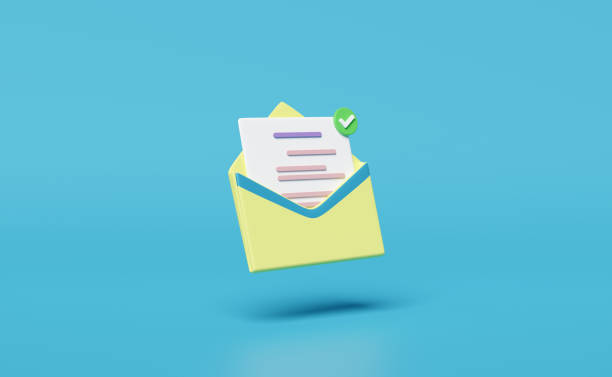 istock 3d yellow open envelope, letter icon with notification message, checkmark isolated on blue background. minimal notify newsletter, online incoming email concept, 3d render illustration 1482832487