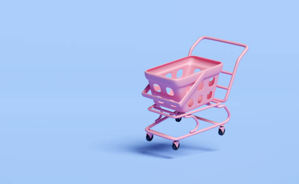istock 3d Shopping Cart, pink basket with empty space isolated on blue background. minimal concept 3d render illustration 1482832507
