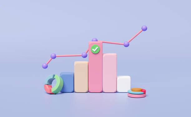 istock 3D charts and graph with checkmark, analysis business financial data, Online marketing isolated on purple background. business strategy concept, 3d render illustration 1482832525
