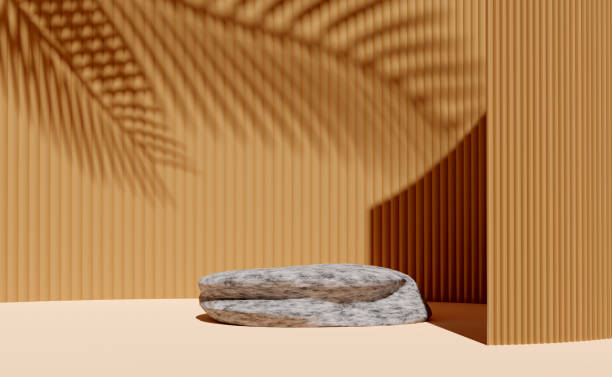 istock 3d stone cube stage podium empty with palm leaf, abstract geometric cosmetic showcase pedestal beige background. minimal modern scene, 3d render illustration 1482832793