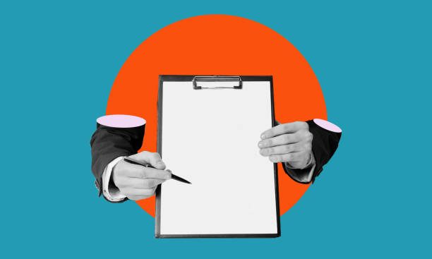 Checklist concept. Modern art collage. Hand holding a pen.