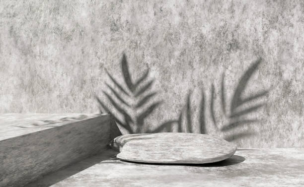 istock 3d stone cube stage podium empty with palm leaf shadow, abstract geometric cosmetic showcase pedestal grey background. minimal modern scene, 3d render illustration 1482832843