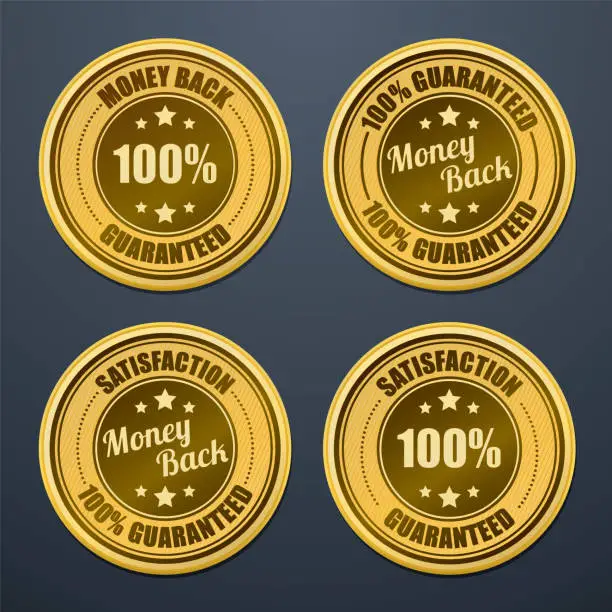 Vector illustration of Golden 100 percent money back guarantee badges
