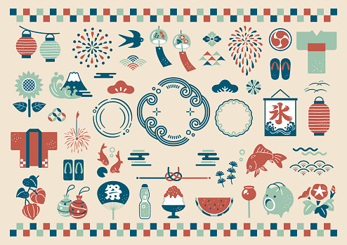 Illustration set of traditional Japanese summer vector material