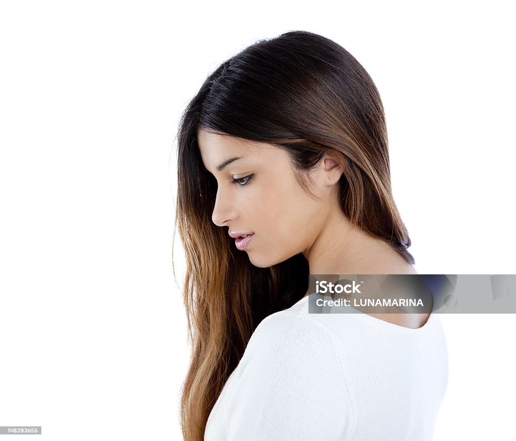 Asian indian profile girl brunette portrait Asian indian profile girl brunette long hair portrait Profile View Stock Photo