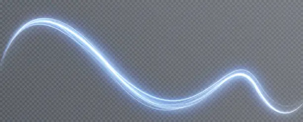 Vector illustration of Smooth light blue line  or lens with magical light effect. Line neon in motion energy. Element for flash designs, games, apps, video footage, intros, thriller, virtual reality, advertising.