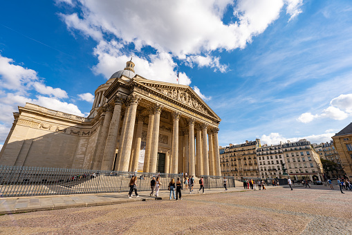 France, Paris - September 16, 2022: Pantheon building, it is a secular mausoleum containing the remains of distinguished French citizens. Paris, France.