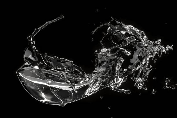 istock Closeup abstract water fluid splash isolated on black background. 3D Rendering. 1482839066