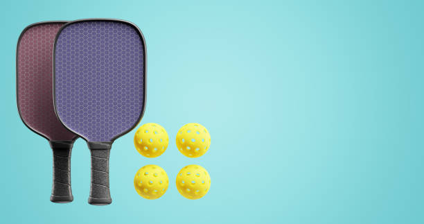 istock Pickle ball racket sport ball on isolated background. 3d rendering 1482839340