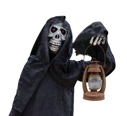 Grim Reaper isolated on white background,Halloween day,Ghost puppet