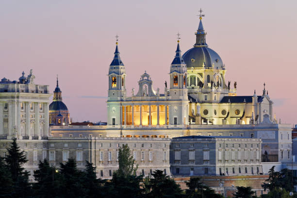 Madrid skyline featuring the Almudena cathedral (Spain).