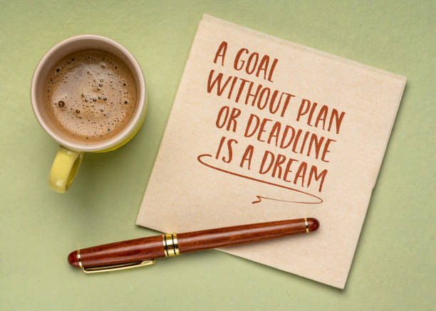 istock A goal without plan or deadline is a dream. Inspirational note or reminder on a napkin with coffee. 1482841161