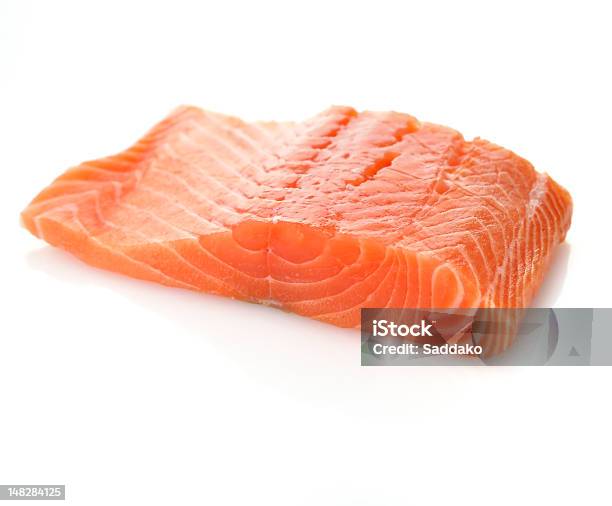 Raw Salmon Fillet Stock Photo - Download Image Now - Salmon - Seafood, Fillet, White Background